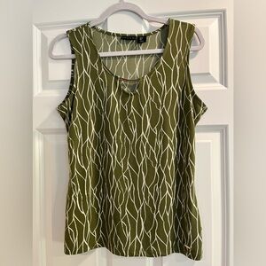 Tahari Olive Green Sleeveless Top with vine design